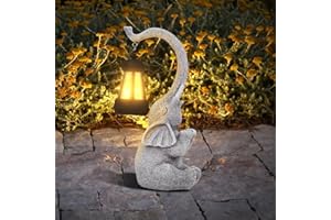 RICHIE Elephant Statue Garden Ornaments Art Outdoor Decoration with Solar Powered LED Lights Decor for Patio,Balcony,Yard, Mum Birthday Gifts,Garden Gifts for Women