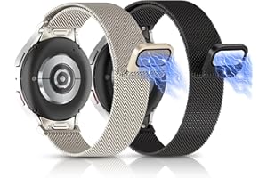 aceyoon 2 Pezzi Metallo Cinturino Smartwatch Compatibile con Samsung Galaxy Watch 6 5 5 Pro 4 40mm 44mm, 20mm Un Clic Milanese Magnetico Wristband Cinturini di Ricambio per Galaxy Watch 4 Classic