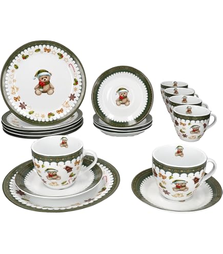 Service à Café Happy Wintertime Hutschenreuther 18 Pièces - Porcelaine De Noël Décor Rouge Et Vert