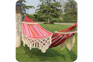 XIAOKUKU Adultes Jardin hamac, hamac tricoté pour 2 Personnes en macramé de Bohême avec Poutre d'équilibre Anti-roulis hamacs portatifs adaptés au Camping et à la randonnée intérieurs et extérieurs