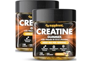 Supplmnt. 2 x Creatine 120 Gummies Max 5000mg for Men & Women Creatine Monohydrate Plus B12 and L-Taurine Chewable Gummies, 2 x 1 Month Supply (Dual Pack, Pineapple)