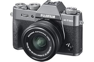 Fujifilm X-T30 Mirrorless Digital Camera, Charcoal Silver with Fujinon XC15-45mm Optical Image Stabilisation Power Zoom Lens kit, Black
