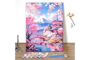 MEIYUDA Pintar por Numeros Adultos Paisaje japonés, DIY Painting by Numbers Kits Cuadros por Numeros, Pintura de Bricolaje Sobre Lienzo Decoración para el Hogar 40x50cm(sin marco)