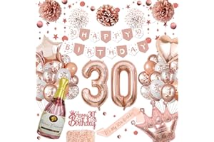 NEUFOOD 30th Birthday Decorations for Women, Unique Glitter Circle Dot Hanging, 30th Rose Gold Balloons, Paper Pom Poms, 30th Birthday Banner, Rose Gold Birthday Decorations, Number 30 Balloons for Party