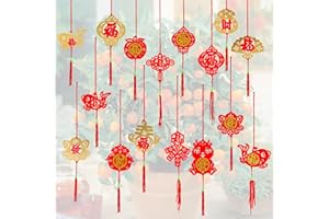 RUNMEIHE 42 PCS Lunar Chinese New Year Decorations 2024, Lucky Fu Pendants Chinese Knot Firecrackers Lanterns Hanging Accessories for China Party Supplies, Happy Year of The Dragon for All Chinese Overseas
