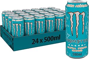 Monster Energy Ultra Fiesta Mango, Bebida energética sin Azúcar Sabor Mango - Pack de 24 Latas de 500 ml