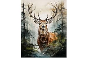 CLENDO Malen Nach Zahlen Hirsch - Bastelset Für Erwachsene, Gemälde Leinwand Wald, DIY Set, Handgemalt Ölgemälde Kit Für Anfänger, Wand Dekorieren 30X40cm
