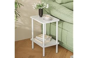APICIZON 2 Tier Side Table, Narrow End Table with Storage Shelf, Bedside Table Nightstand for Small Spaces, Bedroom, Living Room, Entryway, Farmhouse, No-Tool Assembly, White