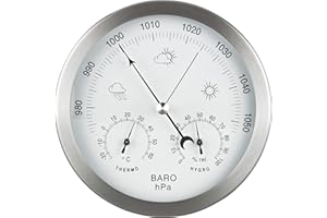 GardenMate® analogowa stacja pogodowa 3w1, z obudową ze stali nierdzewnej, średnica 14 cm, termometr/higrometr/barometr