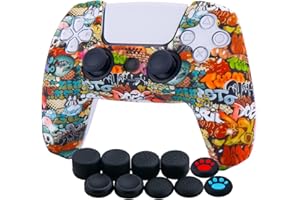 YoRHa Silicona Espesar Impresión Funda Piel Carcasas Cubierta Compatible de PS5 Mando x 1 (Graffiti De Calavera) con Agarres para el Pulgar x 10