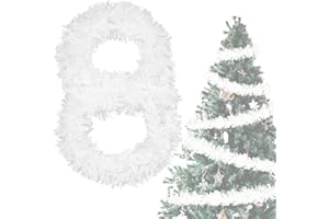 WINWILD Lametta Weihnachtsbaum Weiß 4X 3M Girlande Weihnachten - Glänzend Lametta Girlande Ø 9 cm, Tannengirlande Weihnachtsbaumschmuck Weiß Christbaumschmuck Deko