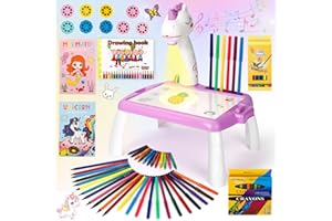 Beeoecm Zeichenprojektor für Kinder, 52 Stück Projektion Zeichentafel Kinder Malprojektor Set mit 72 Mustern, Skizzenbuch, Stickerbuch und Farbstiften, Geschenk für Mädchen von 3–10 Jahren (Lila)