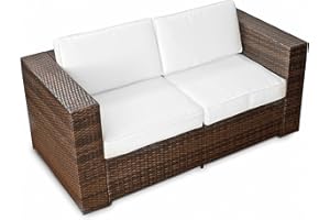 XINRO (2er Polyrattan Lounge Sofa - Gartenmöbel Couch Bank Rattan - durch andere Polyrattan Lounge Gartenmöbel Elemente erweiterbar - In/Outdoor - handgeflochten - braun