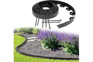Vigevee Bordure de Pelouse en Plastique, 20m Flexible Bordure de Jardin avec 60 Piquets d'ancrage Bordure de Gazon Décorative de Jardin, Bordure de Parterre Flexible Hauteur 5cm