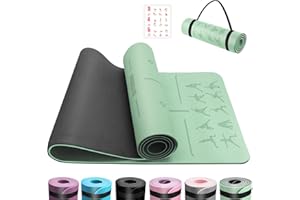 ‎OUTDOUSE OUTDOUSE Yoga Matte, TPE Yogamatte Rutschfest Hautfreundliche Gymnastikmatte mit Ausrichtungslinien Sportmatte Dicke 6mm, Fitnessmatte Turnmatte Pilates Matte mit Tragegurt 183x61cm
