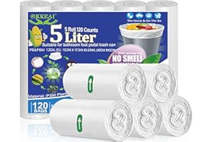 OKKEAI Small Trash Bags 5L Bin Bags White Bin Liner 120 Counts Mini Garbage Bags for Wastebasket,Bathroom,Office,Toilet,Fit 3L,4L,5L,6 Pedal Waste Bin