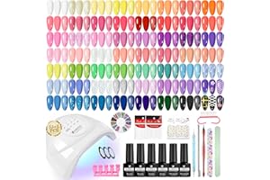 VANREESA 55 Colores Kit Uñas Semipermanentes, Uñas Semipermanentes Kit Completo 77PZ con Top Base Mate Purpurina Coat Lampara UV Uñas 48W y Herramientas para Manicura, Regalo para Mujeres