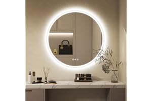 S'BAGNO S’bagno Round Bathroom Mirror with LED Lights 600mm, LED Bathroom Mirror Wall Mounted with Bluetooth, Anti-Fog, 3000K-6500K, Dimmable, HD Tempered Glass, Memory, IP44 Waterproof