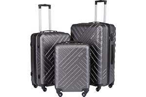 Xonic Design Reisekoffer - Hartschalen-Koffer mit 360° Leichtlauf-Rollen - hochwertiger Trolley mit Zahlenschloss in M-L-XL oder Set(Dunkelgrau, Set)