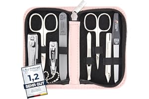 DREI SCHWERTER - Zestaw do manicure 'Roma' – etui na paznokcie z 8 instrumentami: nożyczki do paznokci, nożyczki do skóry, obcinacz do paznokci stóp/palców, środek do czyszczenia paznokci, pęseta,