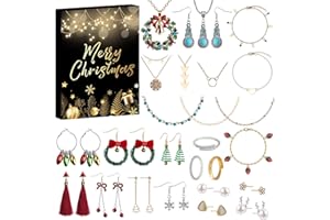 Kalolary Kalendarz adwentowy biżuterii dla kobiet, świąteczne bransoletki mody, naszyjniki, pierścionki i kolczyki, 24 dni świątecznych odliczania dla żony, mamy, córki i dorosłych dziewcząt