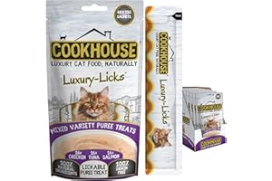 COOKHOUSE Luxury Licks Lickable Cat & Kitten Treats - Mixed Variety - 48 x 15g Sachets - Soft & Creamy Puree - Healthy & Grain Free - 100% Natural Ingredients