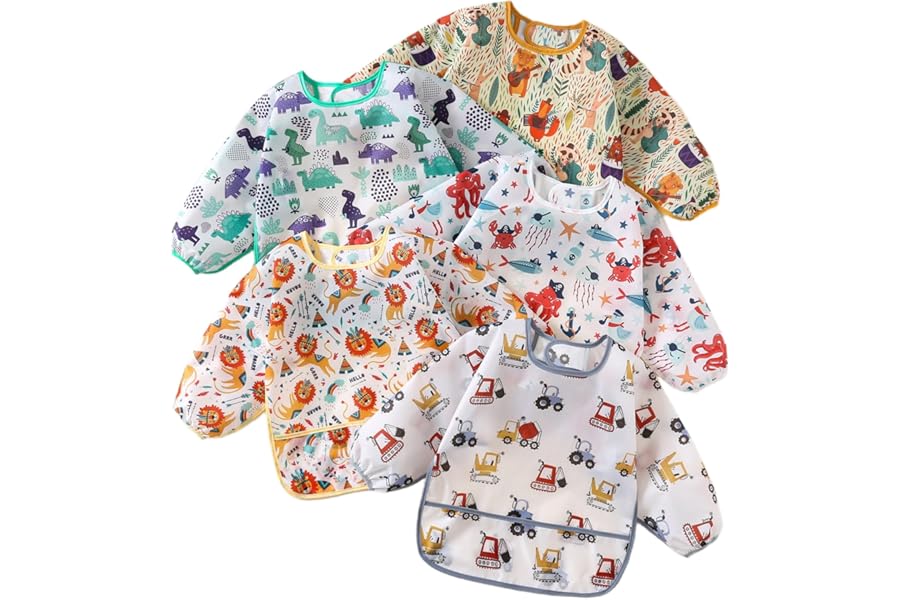 Yunguui Baby Bibs with Sleeves,5 Pcs,Waterproof Weaning Bib,Toddler Apron 3-30 Months