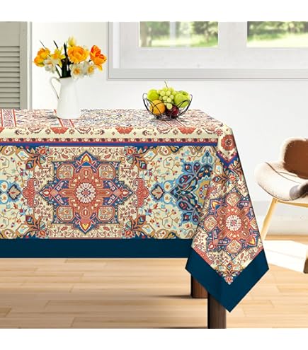 Nappe Ronde Style Bohème 120 Cm - Motif Mandala, Polyester Anti-taches, Décoration Fête
