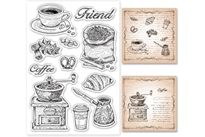 GLOBLELAND Vintage Café Tampons Transparents pour DIY Scrapbooking Décoration Café Dessert Café Thé Tasse Tampons en Silicone Transparent pour Faire des Cartes Album Photo Décoration