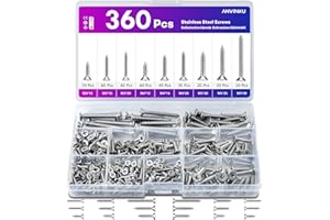ANVINKU Stainless Steel Screws, 360 PCS Self Tapping Screws, M3/M4/M5 Countersunk Wood Screws Assortment, 304 Stainless Steel Self Tapping Screws, Assorted Wood Screws For Woodwork Indoor Outdoor