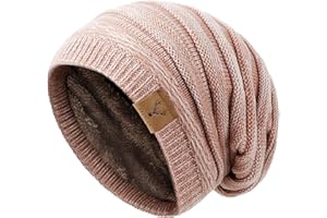 Hebenie Beanie Hats for Women - Knitted Winter Warm Hat Thermal Fleece Line Slouch Beanies Ladies Cable Knit Hat Classic Skull Cap Plain Wool Hat for Women Girls UK