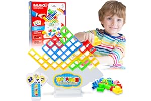 BGNXHYB 64 Blocks Tetra Tower Jeu de tour Tetris, pile à bascule haute, jouet d'équilibre pour enfants, jeu à empiler, jeu pour enfants à partir de 3 ans, cadeaux pour filles et garçons