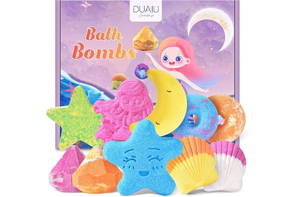 DUAIU Coffret Cadeau de Bombe de Bain-10 x Boules de Bain aux Huiles Essentielles Naturelles et aux Sels de Mer pour Des Bains Bouillonnants Spa, Fait à La Main, Hydratante Cadeau Femme Enfants
