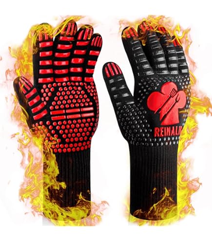 Cretosou - Paire De Gants De Four Et Barbecue Résistants à La Chaleur - Revêtement Antidérapant En Silicone - Pour Cuisson, Grill, Cheminée (Longueur 32 Cm)