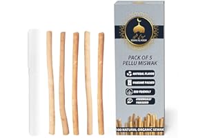 Sewak Al Noor Pack of 5 Miswak Sticks for Teeth with 1 Holder - Vacuum Sealed Natural Flavored Chew Sticks for Humans - Natural Toothbrush for Teeth Whitening, Oral Health & Fresh Breath || Pack of 5