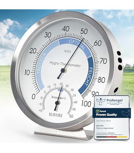 TFA Dostmann Thermo-Hygrometer Analog - Raumklima Messgerät Mit Metallring Silber