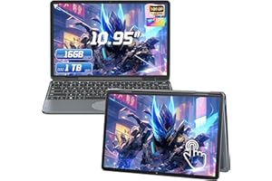 Amita 10.95’’ Gray 2-in-1 Touchscreen Laptop, FHD 1920x1200 IPS Display, 12th Gen N100 Processor, 16GB DDR4 RAM, 1TB M.2 SSD, 360° Flip Design, Portable Business Notebook for Students (Gray, 1TB)
