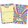 20 x Sloth Birthday Cake Party Invitations with Envelopes - Double Sided Bright Rainbow Unisex Design