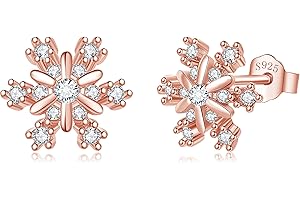 Deyanse Srebrne kolczyki na Boże Narodzenie, srebro wysokiej próby 925, kolczyki na sztyfcie, płatki śniegu, kamień księżycowy z cyrkonią, 10 mm, małe srebrne kolczyki do spania na zimę