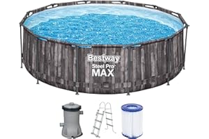 Bestway Steel Pro MAX Frame Pool-Set mit Filterpumpe Ø 366 x 100 cm, Holz-Optik (Mooreiche), rund