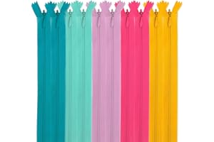 MARARDI [Pack 10] Fermetures Éclair à Glissière Invisibles [Multicolore] Nylon [25 cm] Couture de Vêtements Sacs Ruban en Coton Cuir Plastique pour Machine à Coudre Zip avec Fermoir en Métal