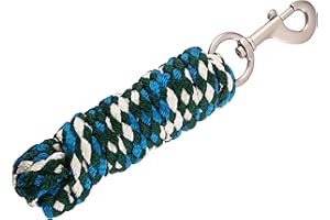 Merauno® Maglia di guida per cavallo – maglia di collegamento in diversi design alla moda, guinzaglio di guida, corda di collegamento, pony, asino, capra, maglia lunga con moschettone, beige e verde