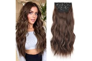 XTREND 16Inch Curly Hair Extensions Dark Brown Clip in Hair Extensions Synthetic Hair pieces for Women Girls 4PCS Full Head Set Thick Curly Wavy Synthetic Hair Extensions(9#)