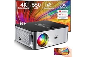 ‎HORLAT HORLAT Beamer 4K Heimkino Unterstützt, 25000 Lumen, Native 1080P WiFi Bluetooth Projektor, Auto/4P/4D Trapezkorrektur, 50% Zoom Projektor, Beamer Outdoor mit iOS/Android/TV Stick