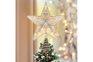 ‎LUXSPIRE Luxspire Weihnachtsbaumspitze, Glitzern Christbaumspitze mit USB Betrieben, Timer und Fernbedienung Weihnachtsbaumspitze Stern Beleuchtet Weihnachtsdeko, Champagner Gold