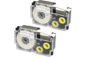 PRESTIGE CARTRIDGE 2 kompatybilne XR-12WE XR-12WE1 czarne na białym 12 mm x 8 m samoprzylepne taśmy etykietowe do Casio KL-60 KL-100 KL-120 KL-200 KL-300 KL-750 KL-780 KL-820 KL-20000 KL-7000 KL-7200 KL-8100 CW-L300 etykiety