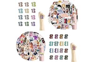 VANHVIS 128 PCS Singer Stickers for Water Bottles Laptop, Singer Merch Hand Tattoo Lucky Number 13 with TS Music Stickers for Fans Kids Girls Party Supplies