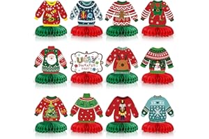 Aoriher 12 Pieces Ugly Sweater Table Decor Christmas Ugly Sweater Honeycomb Centerpieces Xmas Ugly Sweater Party Decorations 3D Table Toppers for Christmas Winter Ugly Sweater Party Supplies