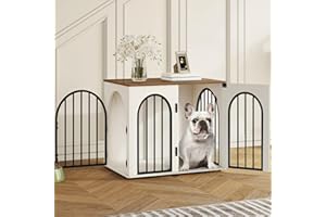 Hzuaneri Mebel klatka dla psa, 68 cm, skrzynia dla psa do domu, 3 drzwi, łukowe, nowoczesna skrzynia dla psów do wnętrz, stolik pomocniczy, klatka dla psów bardzo wytrzymała, 48 x 68 x 56 cm