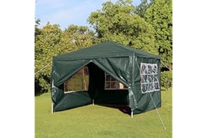 Panana 10''x10'' Gazebo with 4 Side Panels Waterproof PE Garden Marquee Canopy Party Wedding Tent Marquee 3X3m (Green)